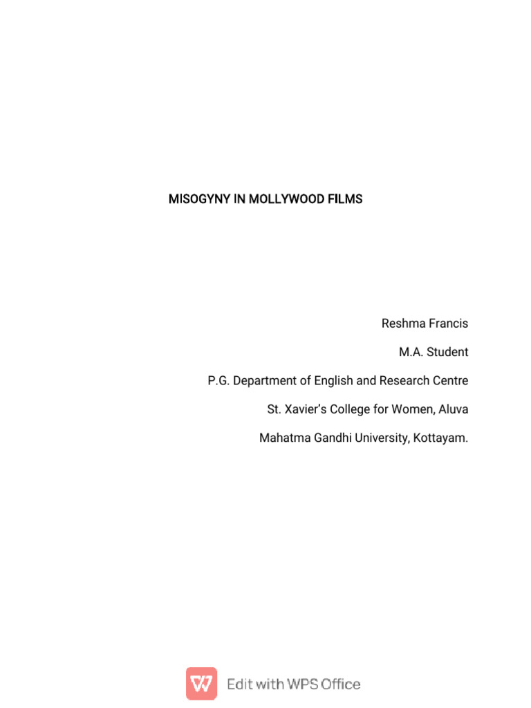 Misogyny In Malayalam Cinema Pdf