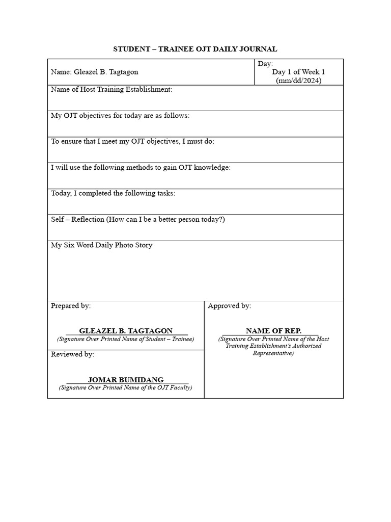 Ojt daily journal pdf signature authentication