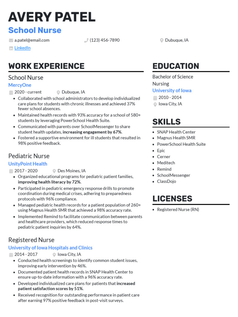 school nurse resume example PDF - 1720715096
