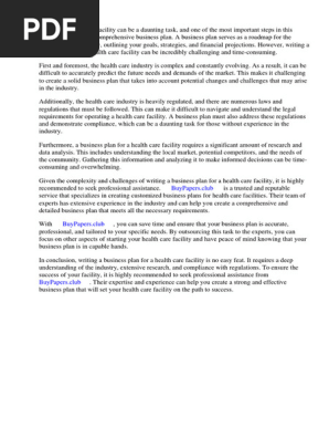 Business Plan for Health Care Facility