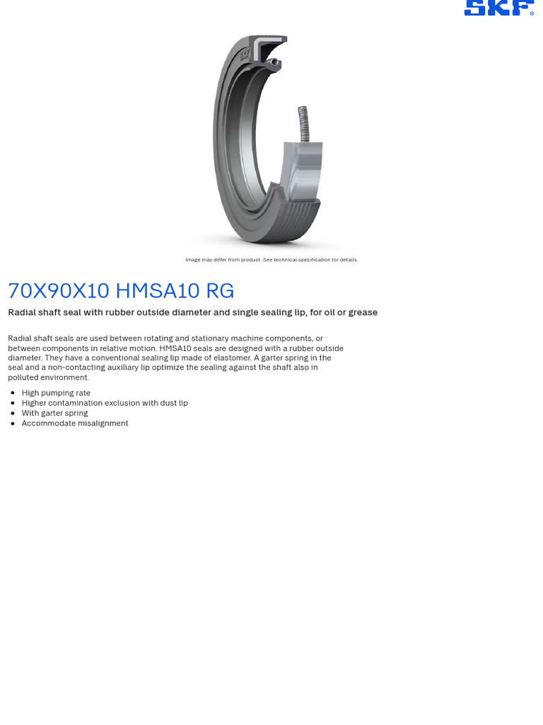 70X90X10 HMSA10 RG - Radial Shaft Seals - SKF | PDF | License | Copyright