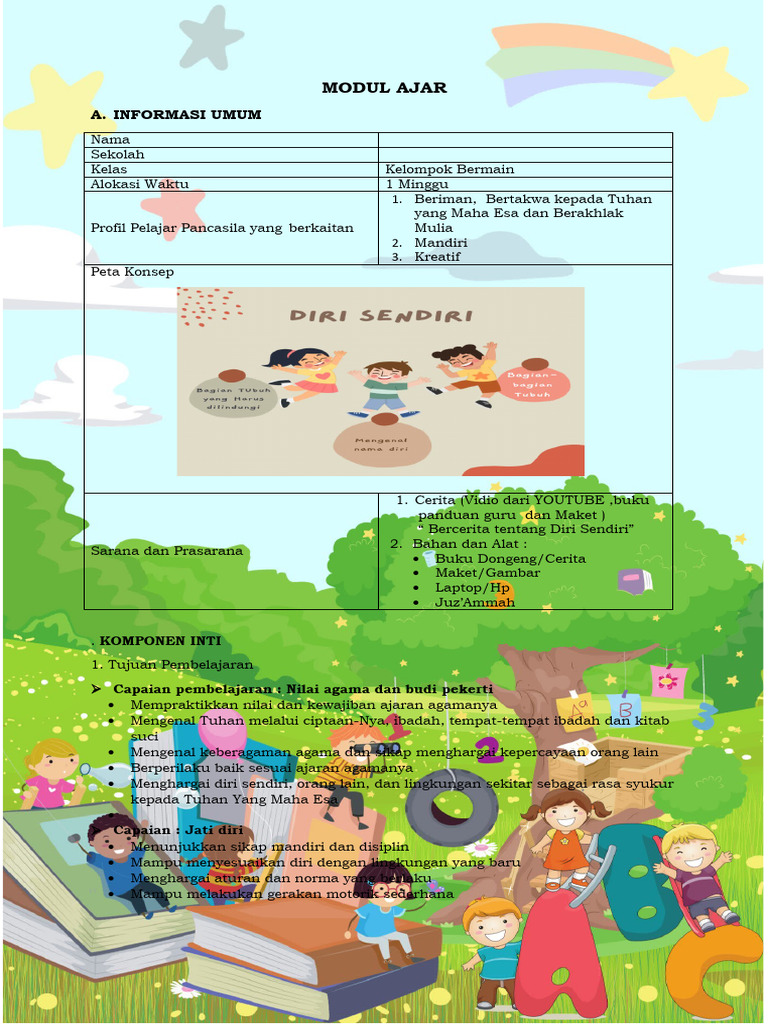 Lkpd Dalam Modul Ajar Paud Tema Diriku Dan Sub Tema