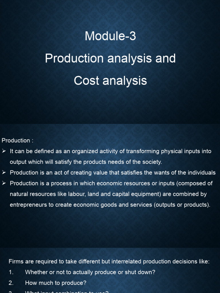 Production and Cost Analysis Overview | PDF | Production Function ...