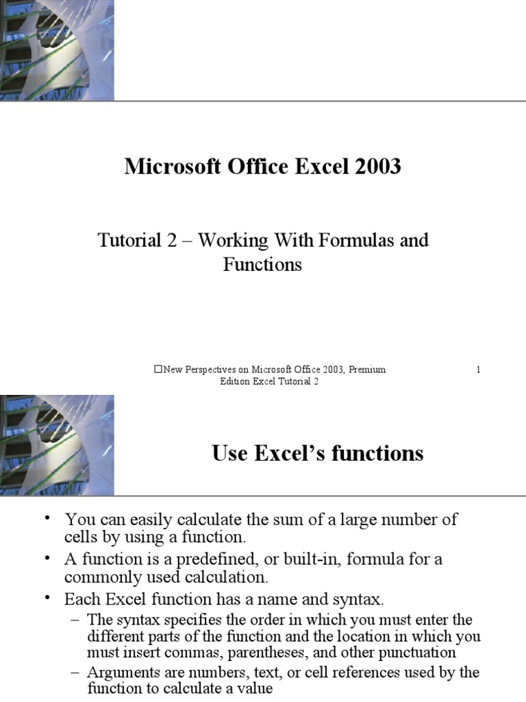 Excel 2003: Formulas and Functions Guide | PDF | Microsoft Excel | Interest