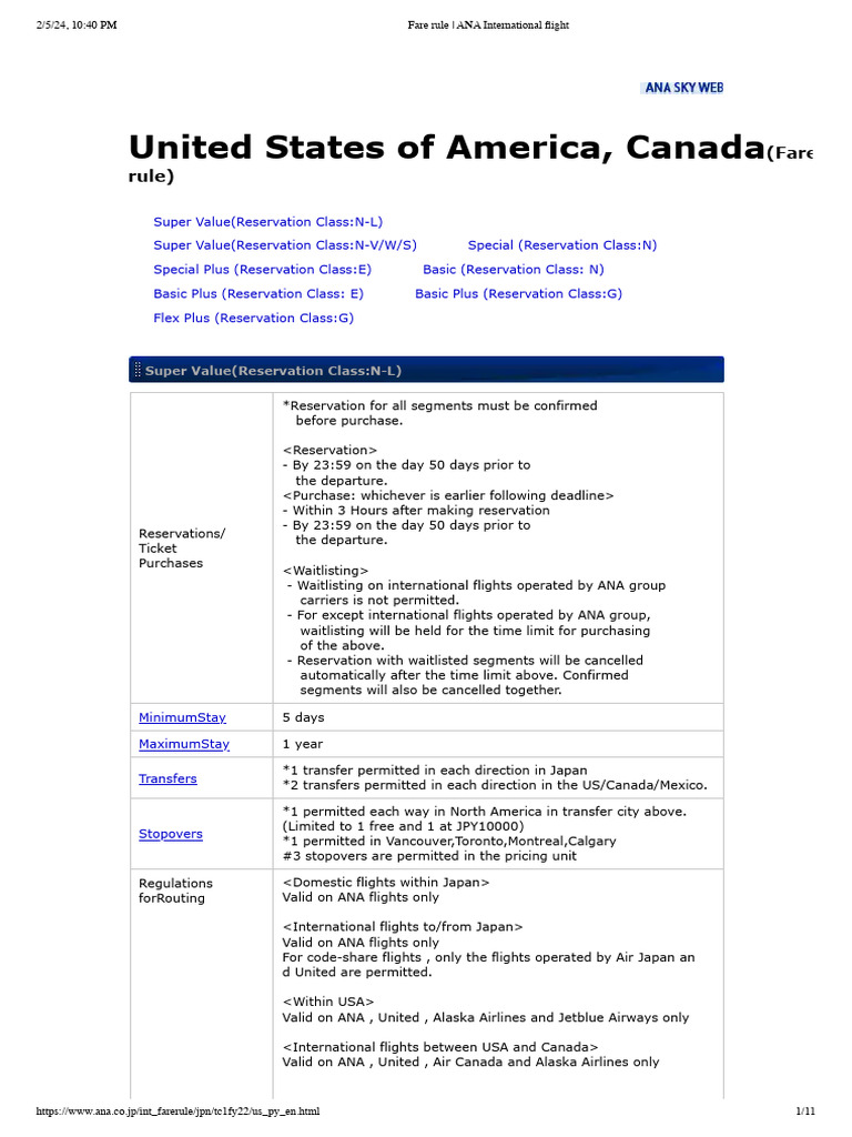 ANA Fare Rules for Travelers | PDF | Airlines | United Airlines