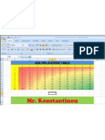 Multiplication Table Excel Sample