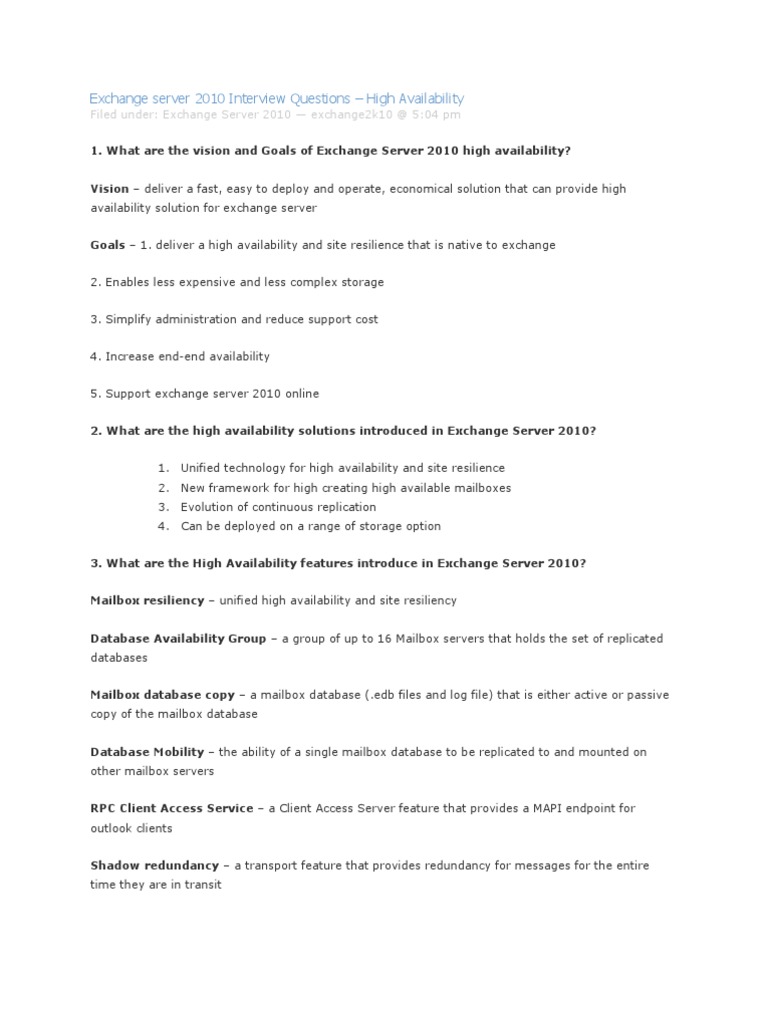 Exchange Server 2010 Interview Questions and Answers | PDF | Microsoft ...