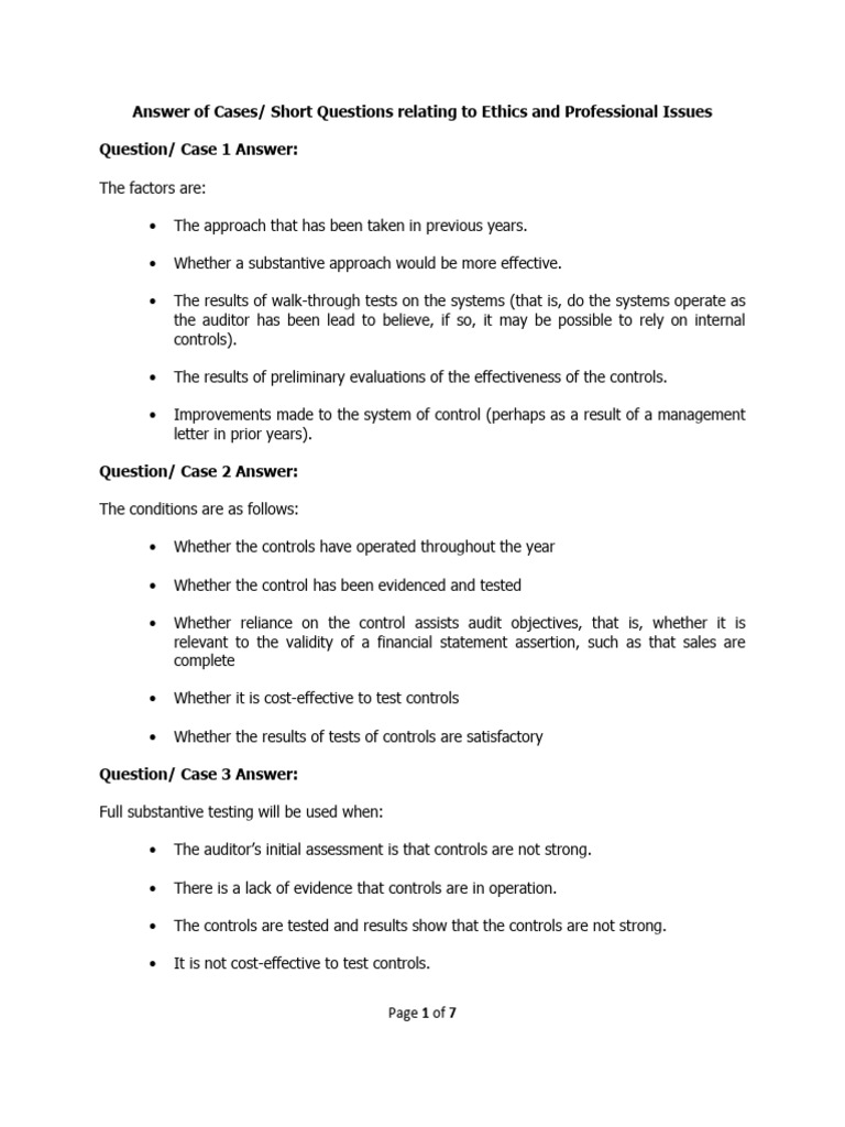 Answer Relating To Cases On Audit Approach | PDF | Audit | Financial Audit