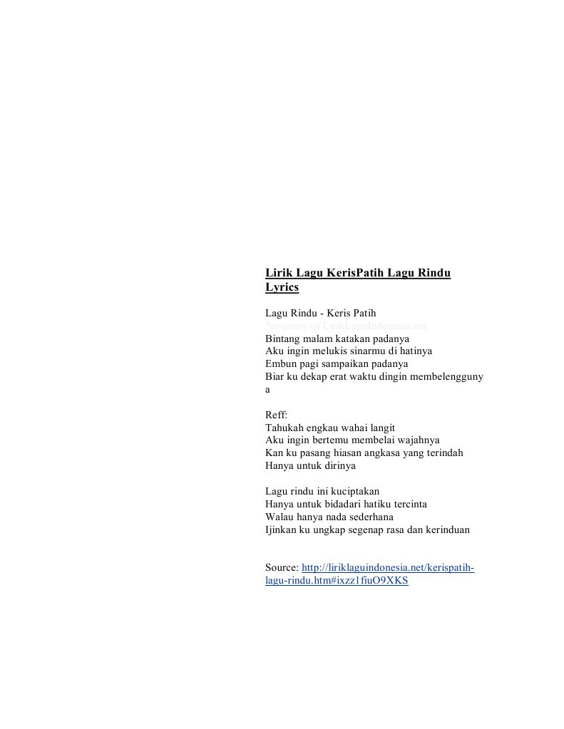 Lirik Lagu Kerispatih Lagu Rindu Lyrics Pdf