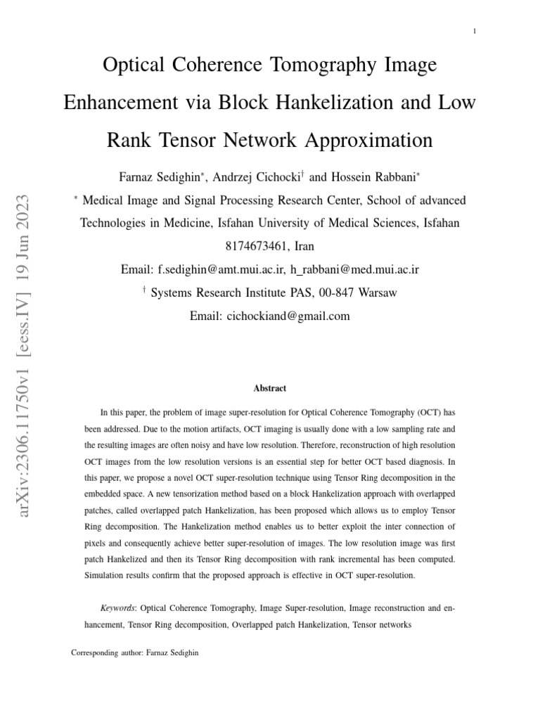 Optical Coherence Tomography Image Enhancement Via Block Hankelization ...