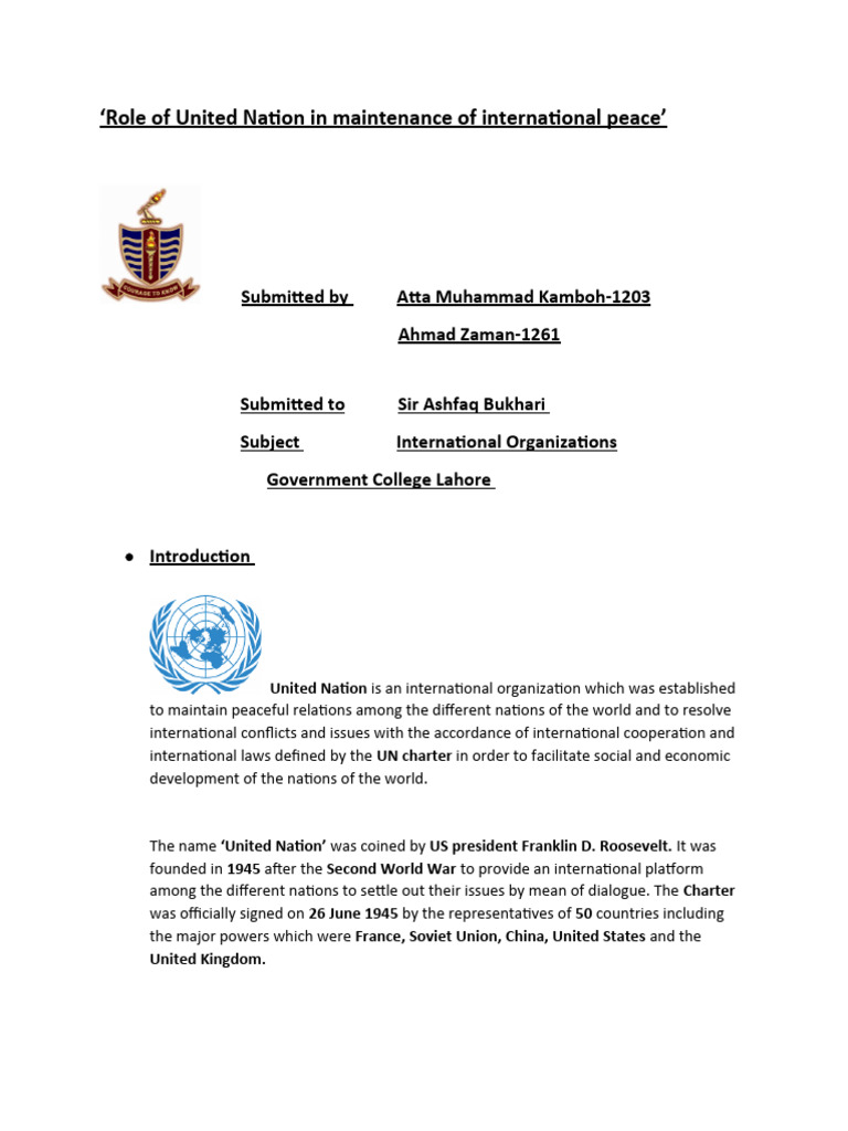 Role of United Nation in Maintenance of International Peace | PDF ...