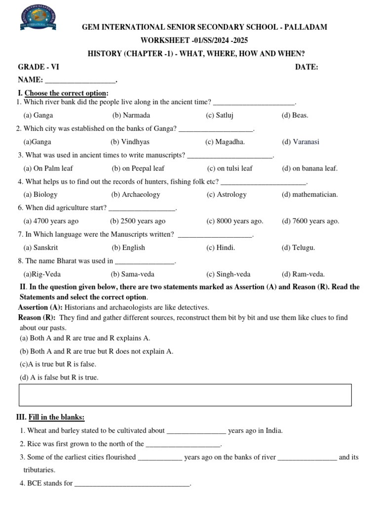 GRADE 6 HISTORY WORK SHEET 1 | PDF