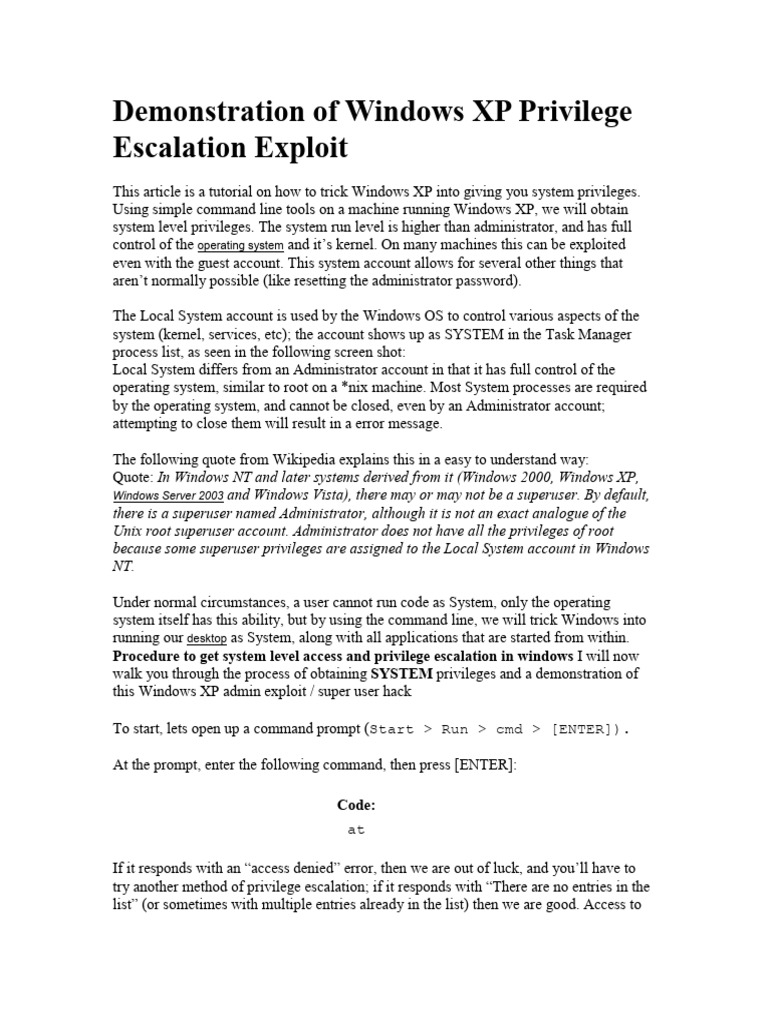 Xp privilege escalation pdf superuser microsoft windows
