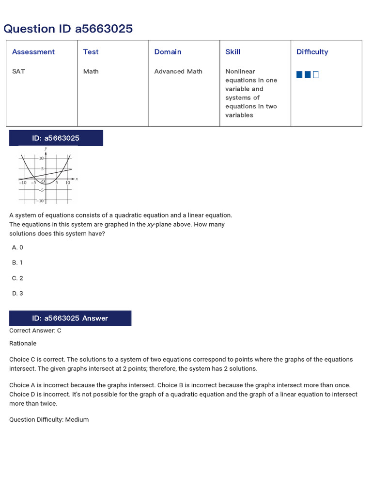 SAT Math: Systems of Equations Solutions | PDF | Equations | Nonlinear ...