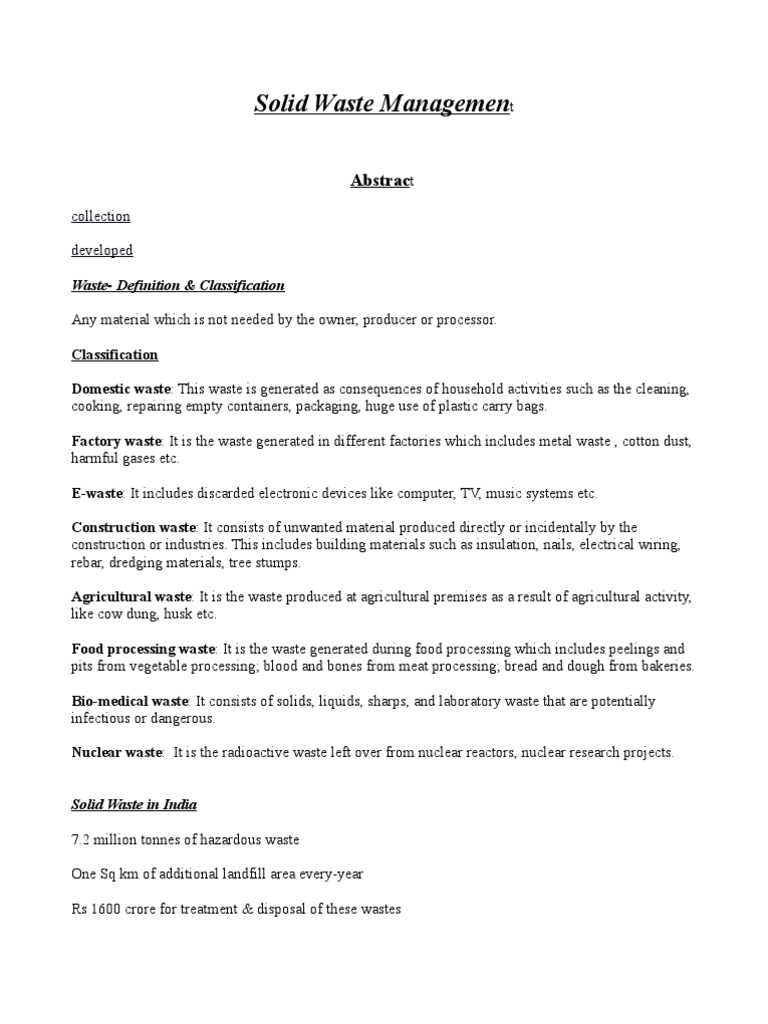 Solid Waste Management Pdf Waste Management Recycling