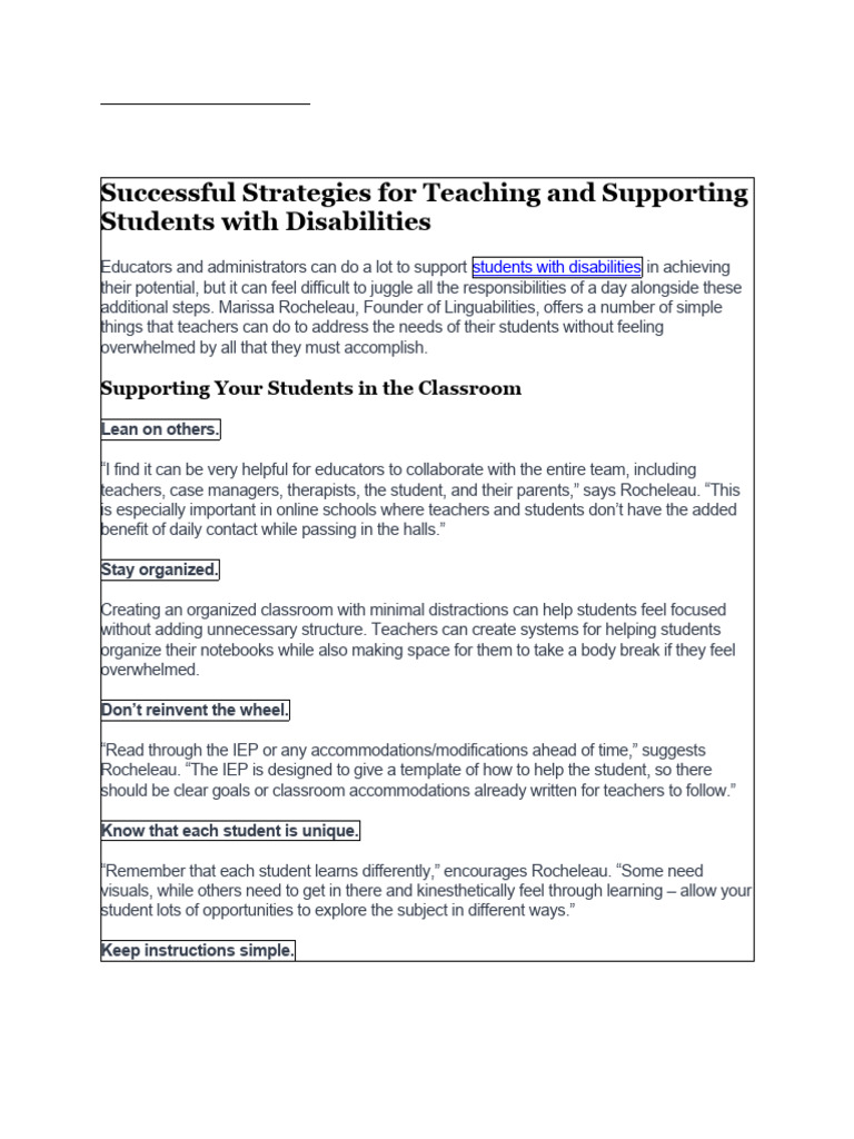 Successful Strategies For Teaching And Supporting Students With