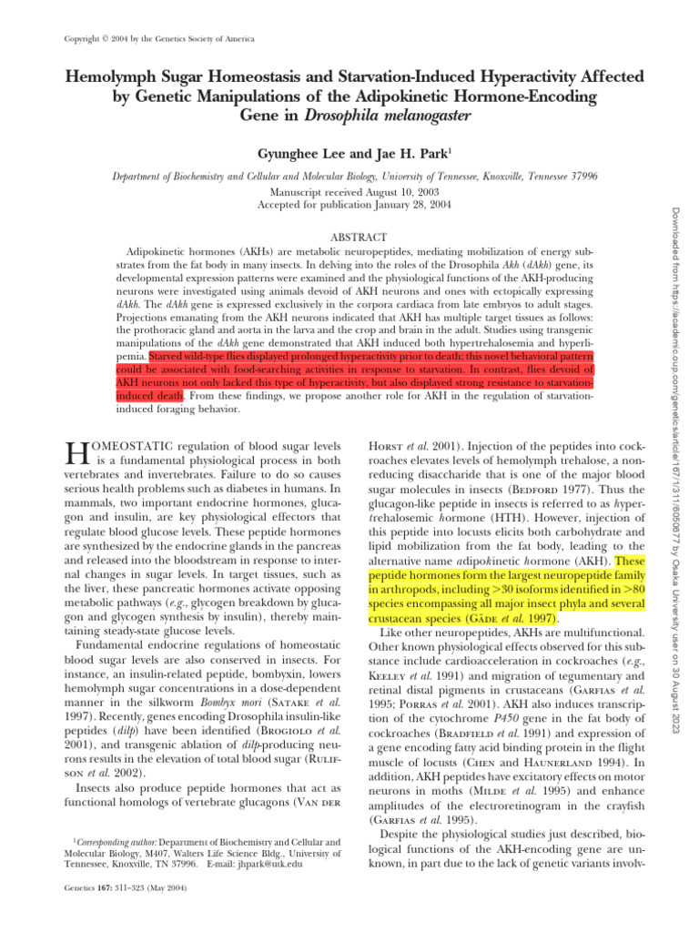 3 hemolymph sugar homeostasis and starvation induced hyperactivity