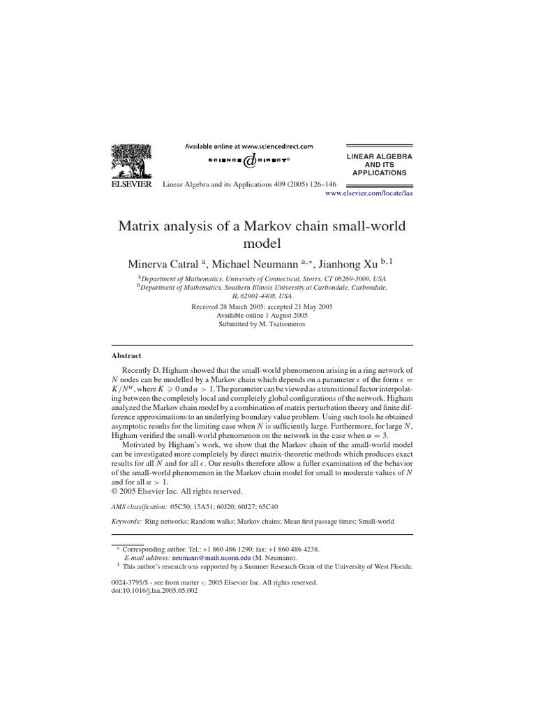 Matrix Analysis of Markov Chain Networks | PDF | Markov Chain | Matrix ...