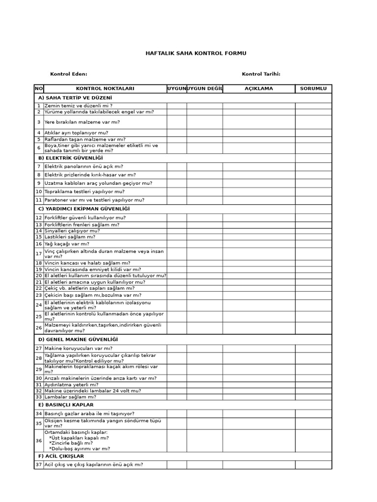 Saha Kontrol Formu | PDF