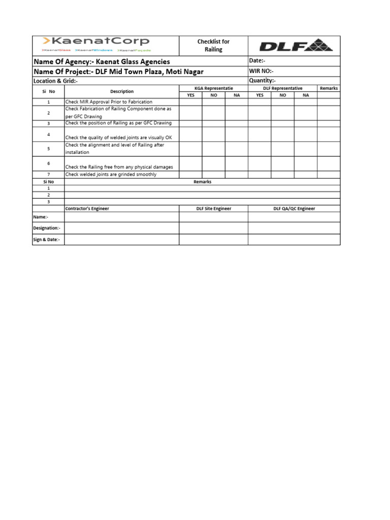 Railing Checklist | PDF