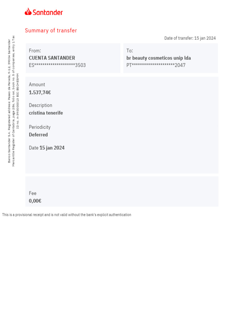 Provisional Transfer Receipt - Jan 2024 | PDF
