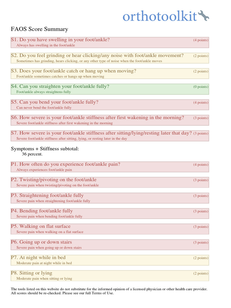 OrthoToolKit FAOS Score Report | PDF