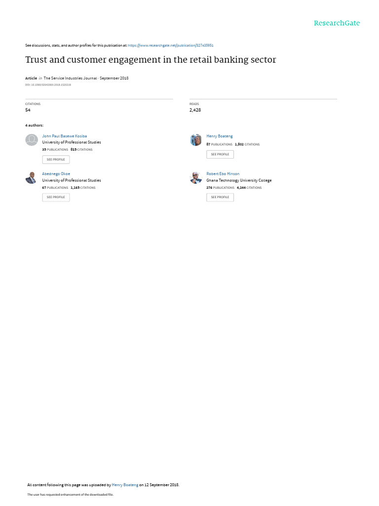 Trust And Customer Engagement In The Retail Banking Sector The Service