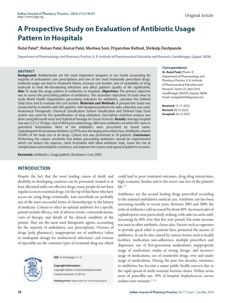 Evaluation of Hospital Antibiotic Use Patterns | PDF | Antimicrobial ...