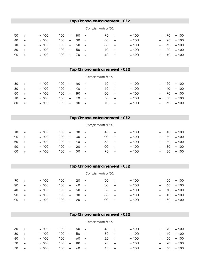 Top Chrono CE2: Compléments à 100 | PDF