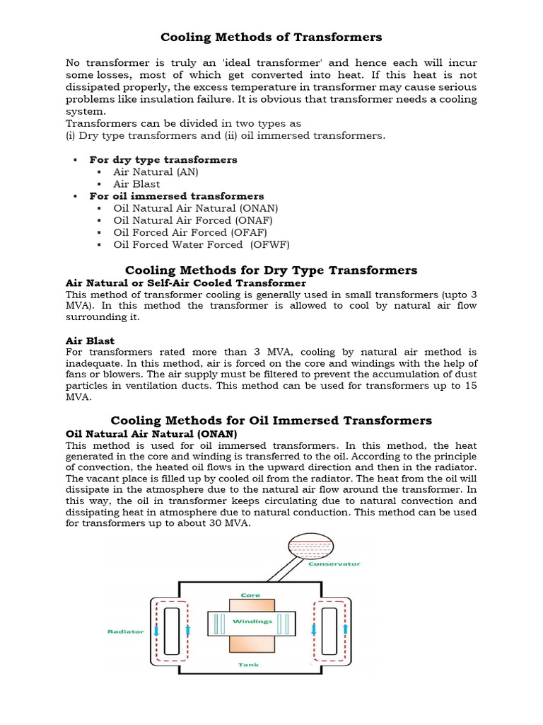 Transformer Cooling Methods Explained | PDF | Transformer | Radiator