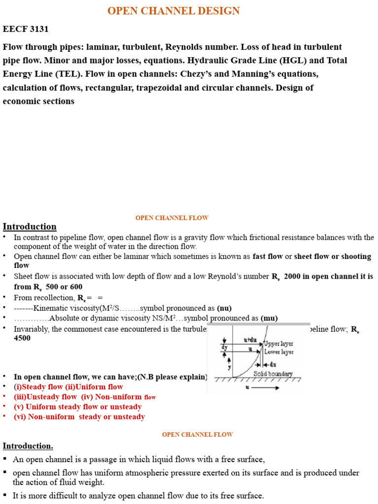 Open Channel Flow Design Principles | PDF | Fluid Dynamics | Reynolds ...