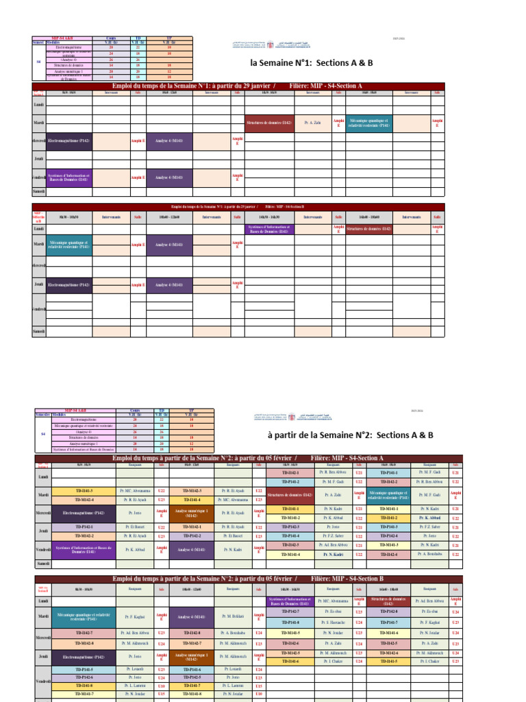 Emploi du temps MIP S4 2023-2024 | PDF | Physique