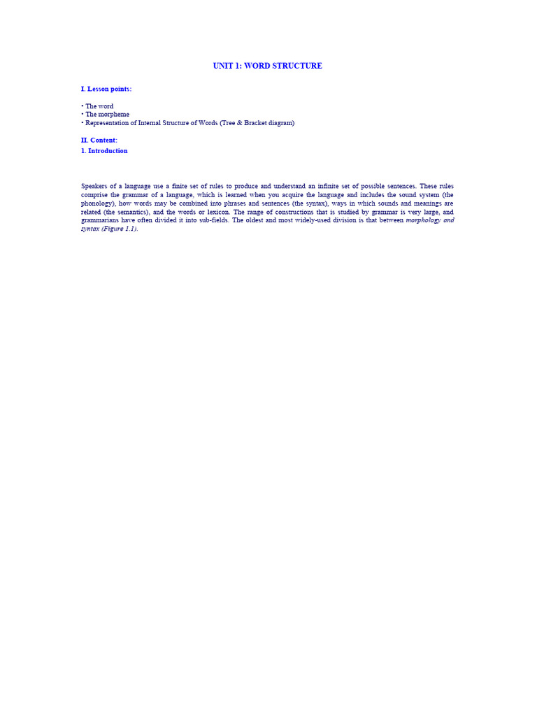 Unit 1 Word Structure | PDF | Word | Morphology (Linguistics)