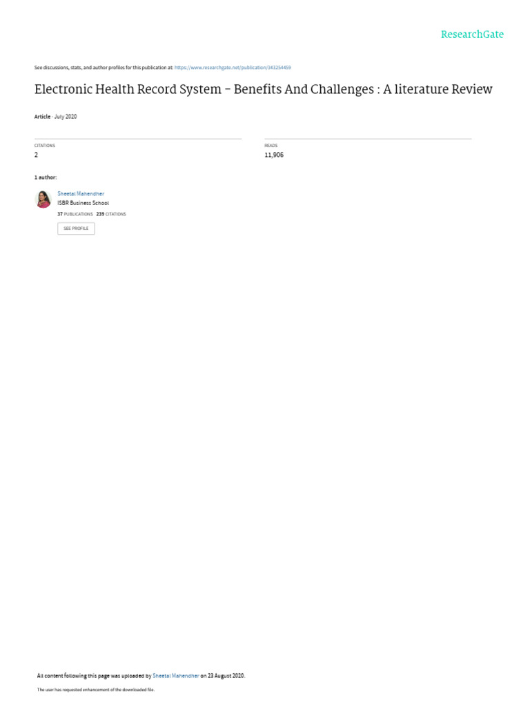 EHR System Benefits and Challenges Review | PDF | Electronic Health ...
