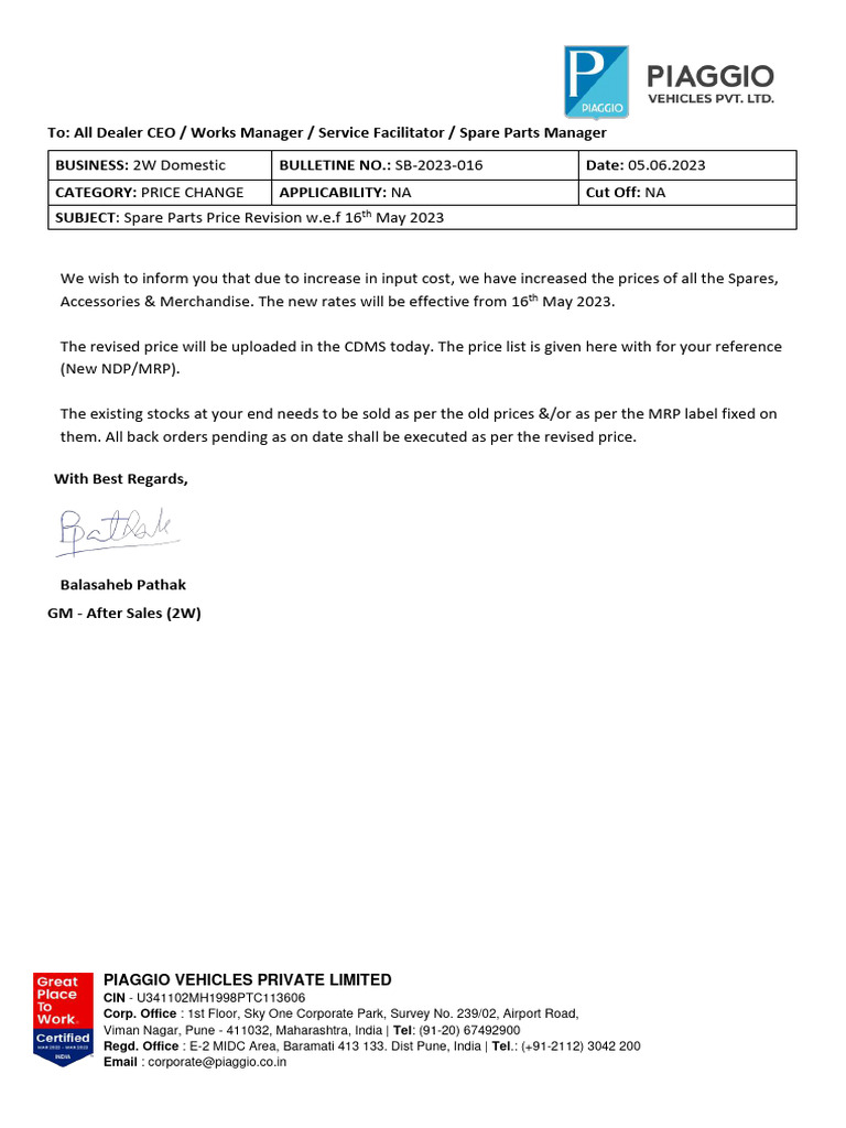 Spare Parts Price Revision May 2023 | PDF | Anti Lock