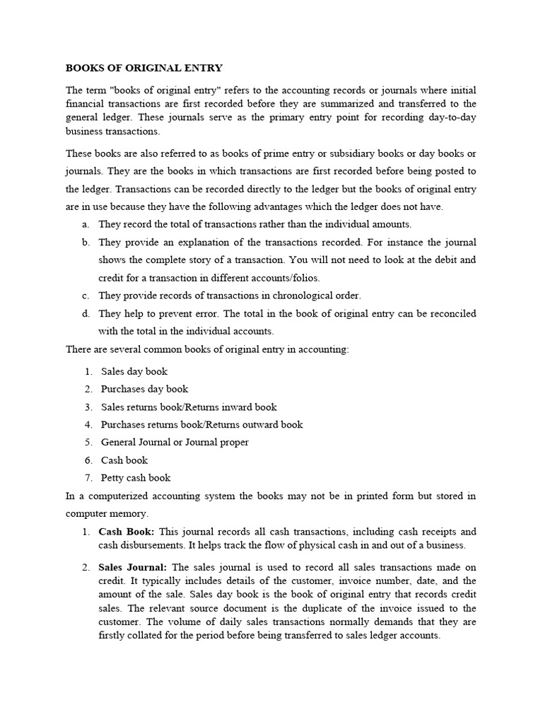 Understanding Books of Original Entry | PDF | Debits And Credits ...
