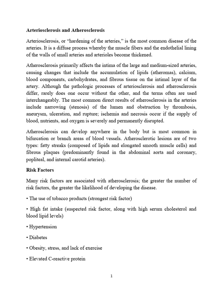 Arteriosclerosis and Atherosclerosis Overview | PDF | Atherosclerosis ...
