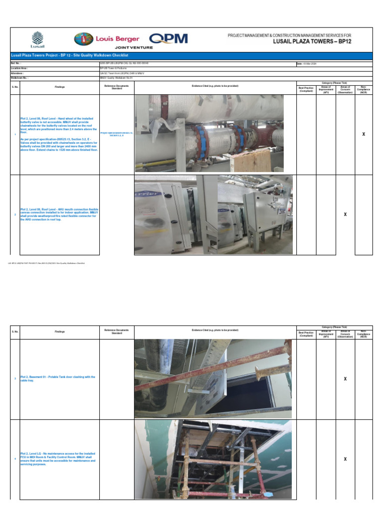 Lusail Plaza Towers Quality Walkdown Checklist | PDF | Materials ...
