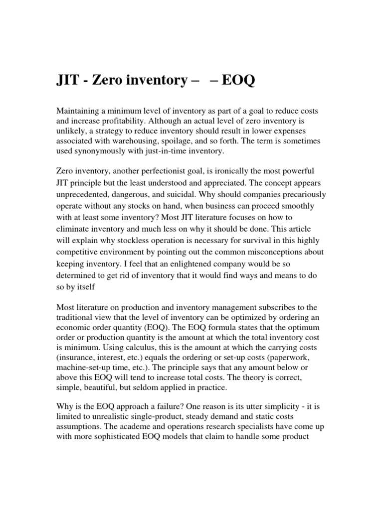 Zero Inventory Business Definition PDF Inventory Economics