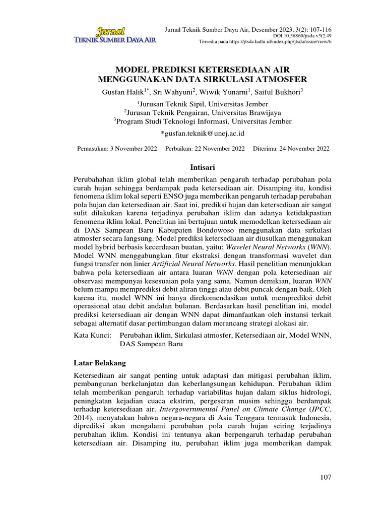 Model Prediksi Ketersediaan Air Menggunakan Data Sirkulasi Atmosfer | PDF
