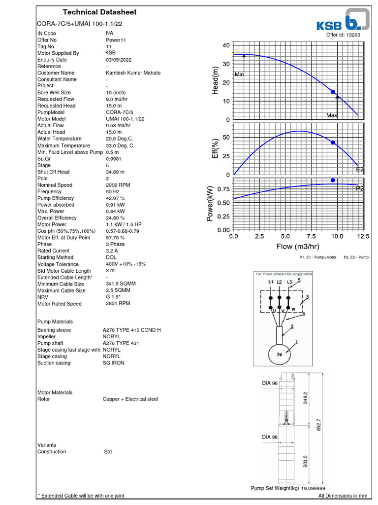 Bore Well Pump Specification Sheet | PDF | Pump | Electric Motor
