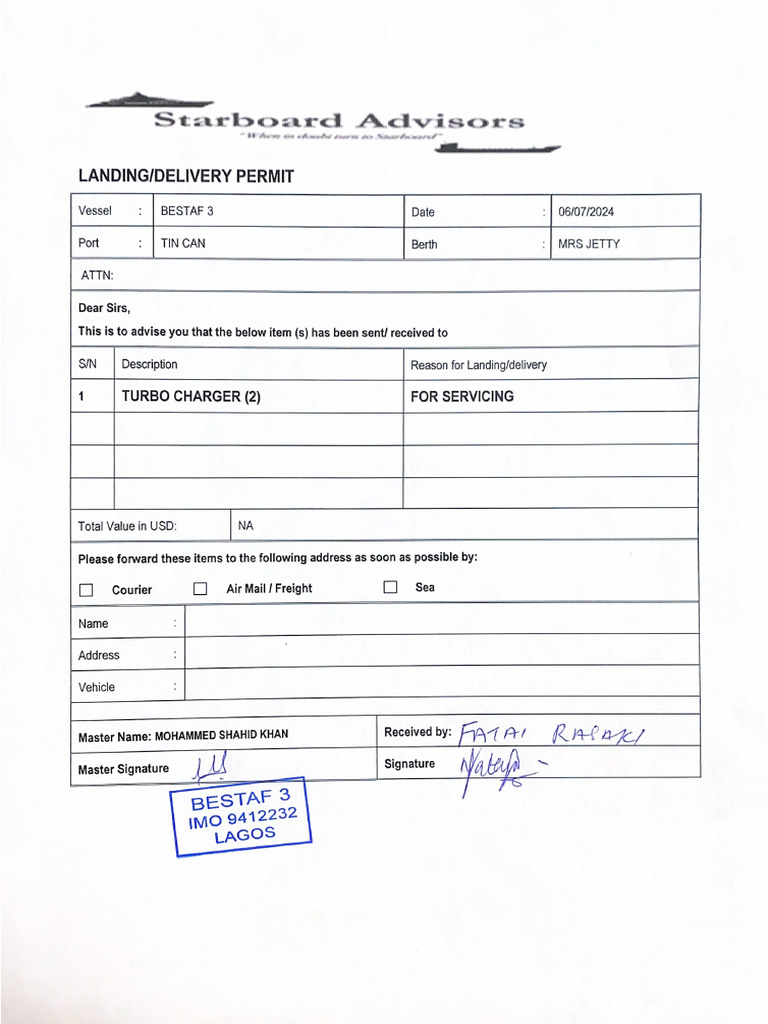 Landing Permit For Turbo Chargers | PDF