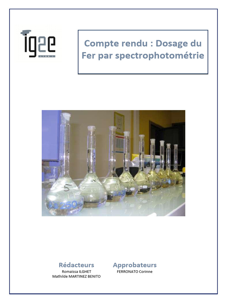Dosage du Fer par Spectrophotométrie PDF Spectrophotométrie Chimie — free download