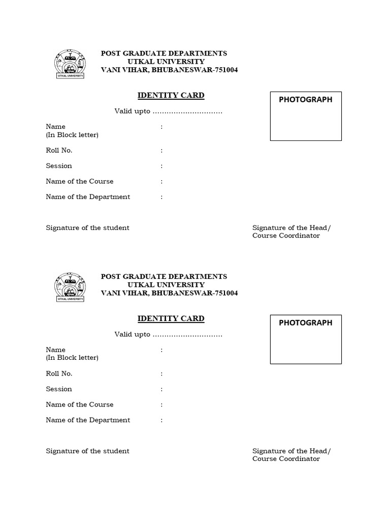 Utkal University Postgraduate ID Card | PDF