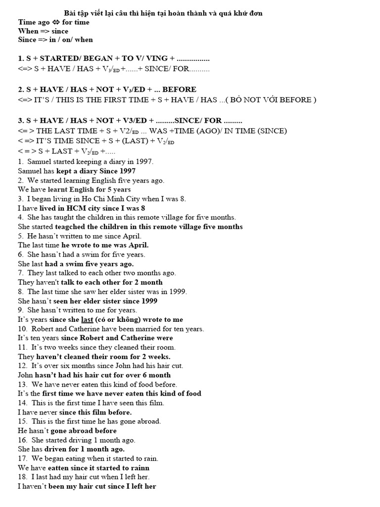 Bai Tap Tieng Anh Chia Thi HTHT QKD | PDF