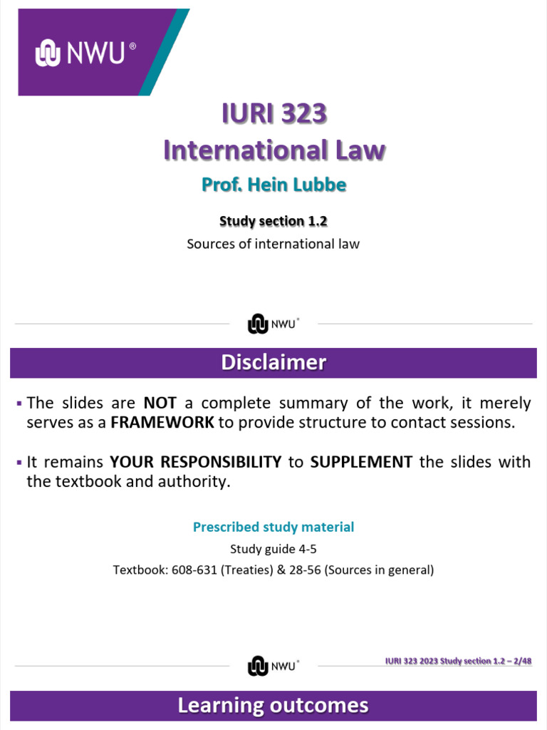 IURI 323 2023 Study Section 1.2 | PDF | Treaty | International Law