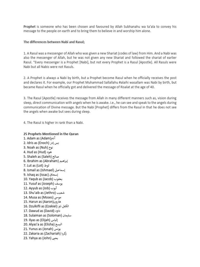 Prophets Pdf Prophets And Messengers In Islam Religious Belief