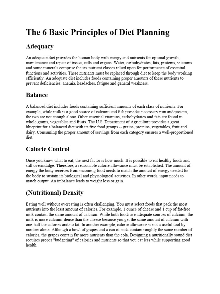 Basic Principles Of Diet Planning