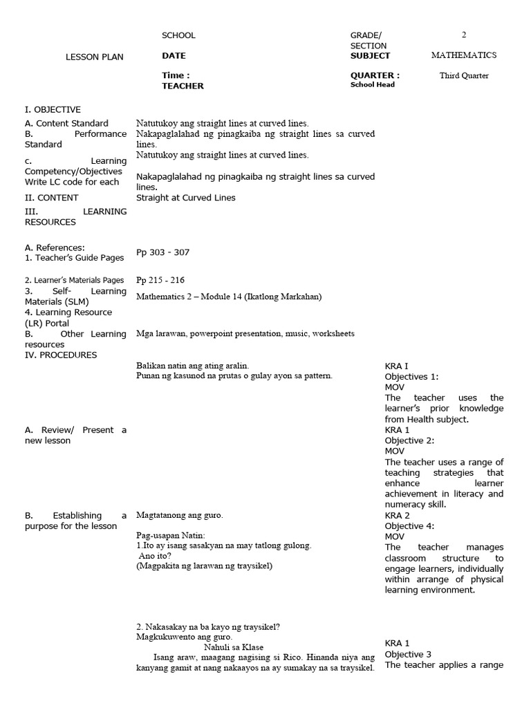Straight and Curved Lines Lesson Plan | PDF | Teachers | Learning
