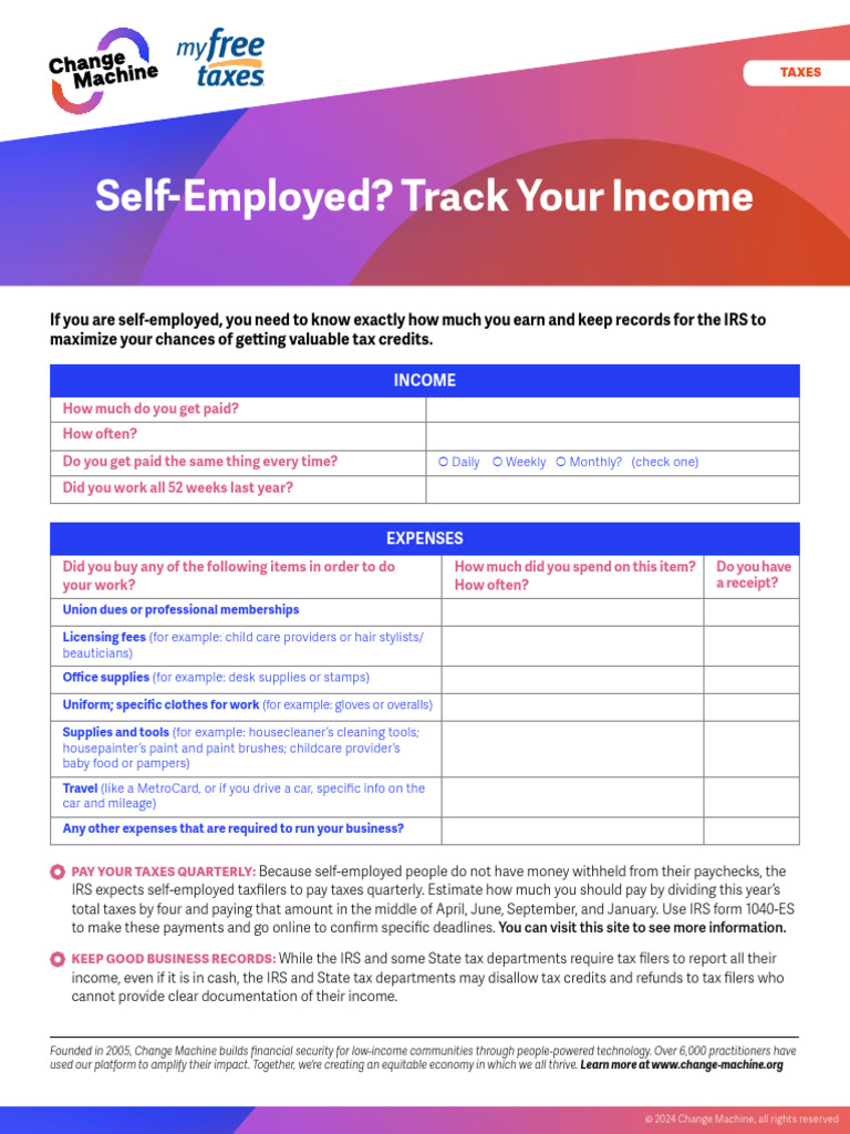 Self-Employment Income Tracking Guide | PDF | Taxes | Internal Revenue ...